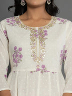 Yufta Purple & White Gota_Patti Cotton Anarkali Kurta Dupatta Pant Set | Grocsy