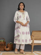 Yufta Purple & White Gota_Patti Cotton Anarkali Kurta Dupatta Pant Set | Grocsy
