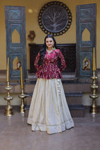 Lorenvalley Fashion Offwhite Cosmos Fabrics with Sequins & Zari Embroidered With Mirror Lace Work Lehenga Choli | Grocsy