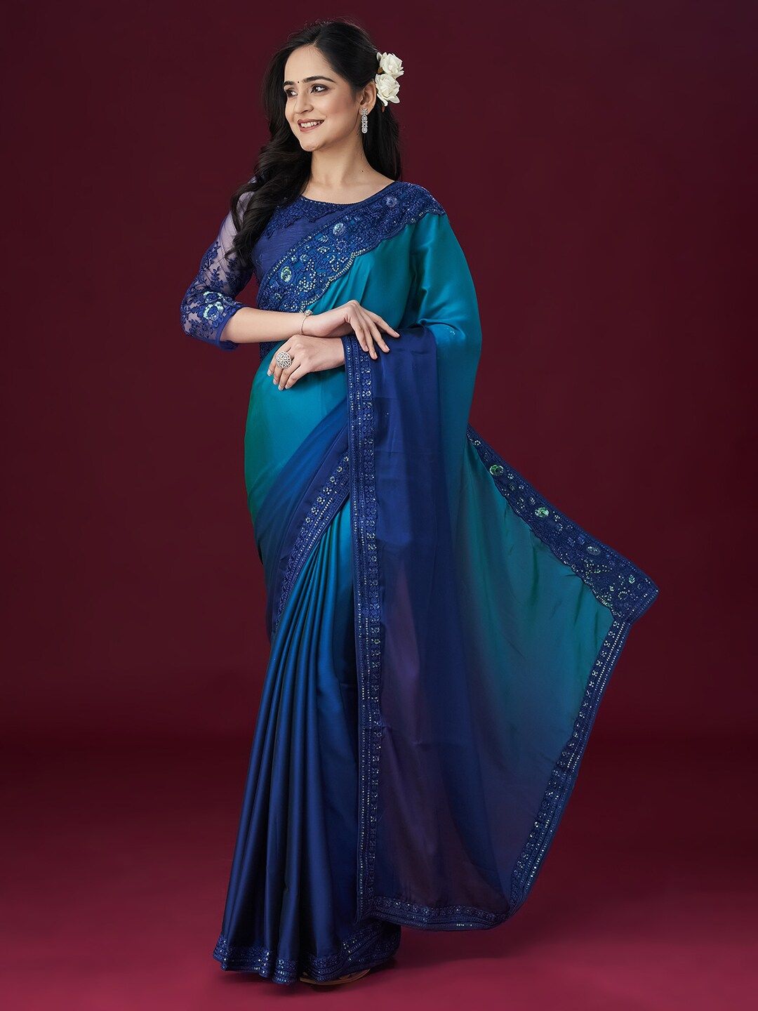 kasee Embroidered Sequinned Saree | Grocsy