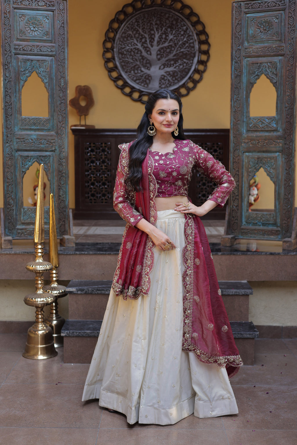Lorenvalley Fashion Magenta Cosmos Fabrics with Zari & Sequins Embroidered work Lehenga Choli with Dupatta | Grocsy