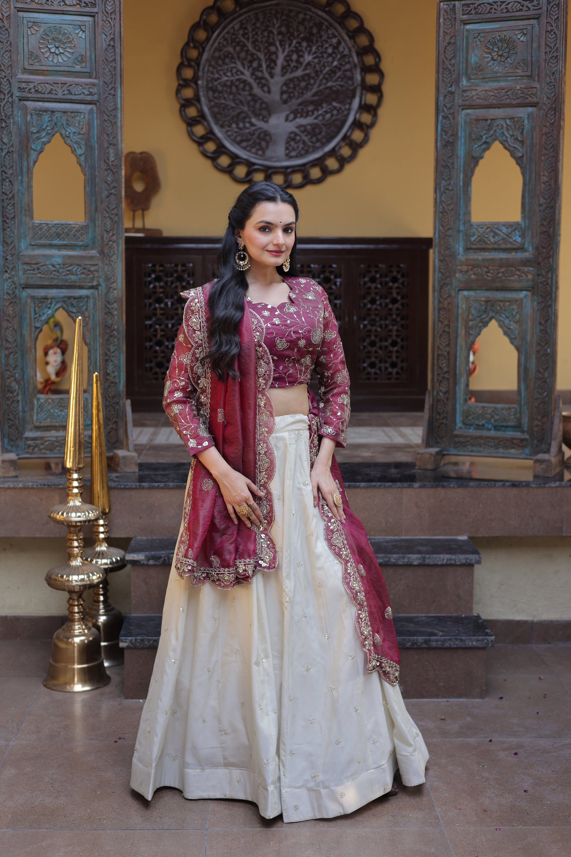Lorenvalley Fashion Magenta Cosmos Fabrics with Zari & Sequins Embroidered work Lehenga Choli with Dupatta | Grocsy