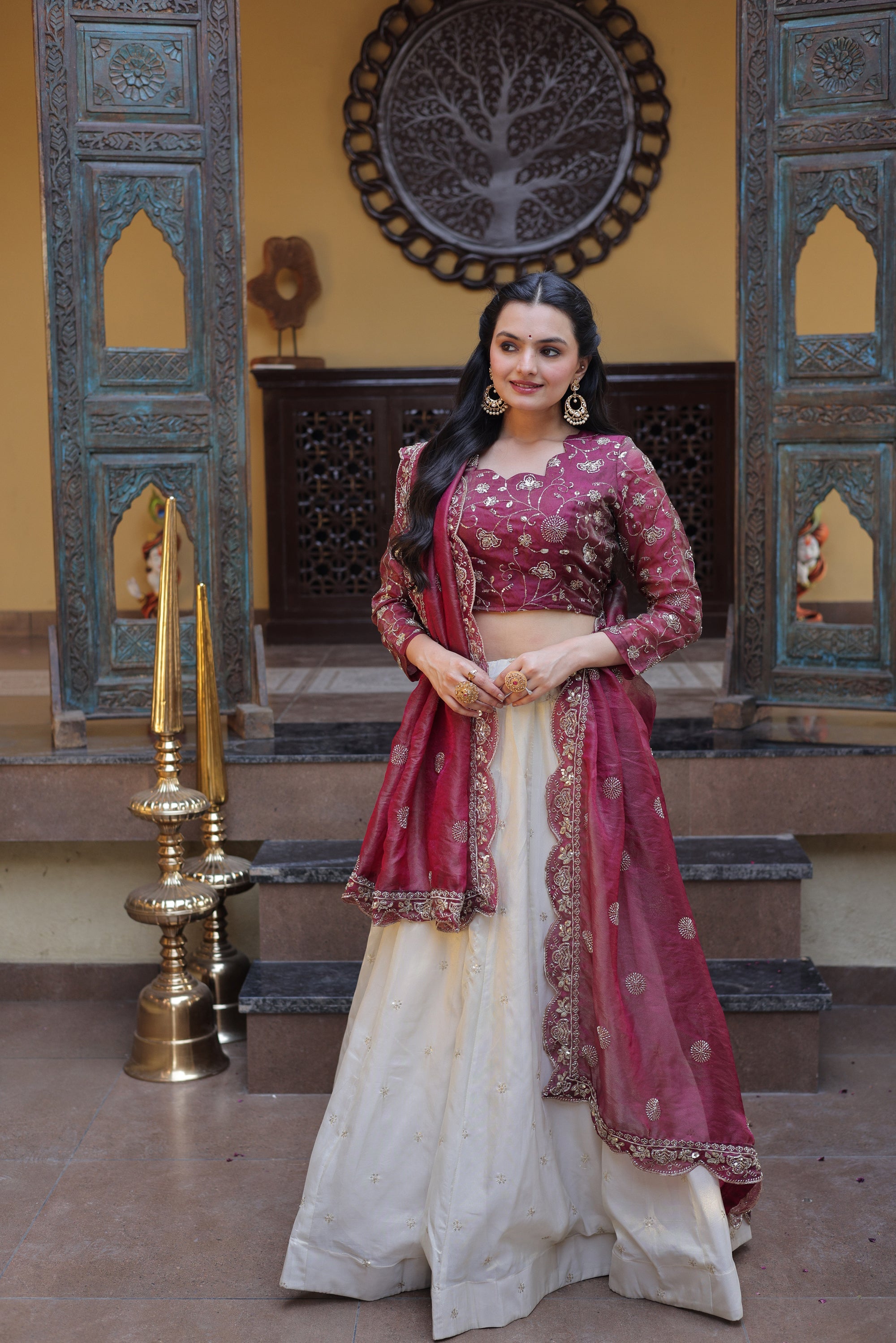 Lorenvalley Fashion Magenta Cosmos Fabrics with Zari & Sequins Embroidered work Lehenga Choli with Dupatta | Grocsy