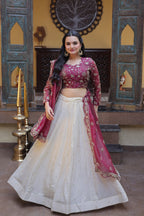 Lorenvalley Fashion Magenta Cosmos Fabrics with Zari & Sequins Embroidered work Lehenga Choli with Dupatta | Grocsy