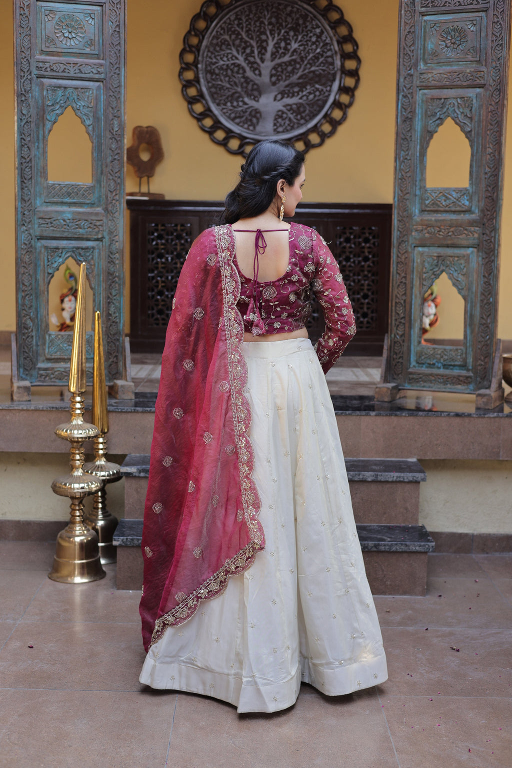 Lorenvalley Fashion Magenta Cosmos Fabrics with Zari & Sequins Embroidered work Lehenga Choli with Dupatta | Grocsy