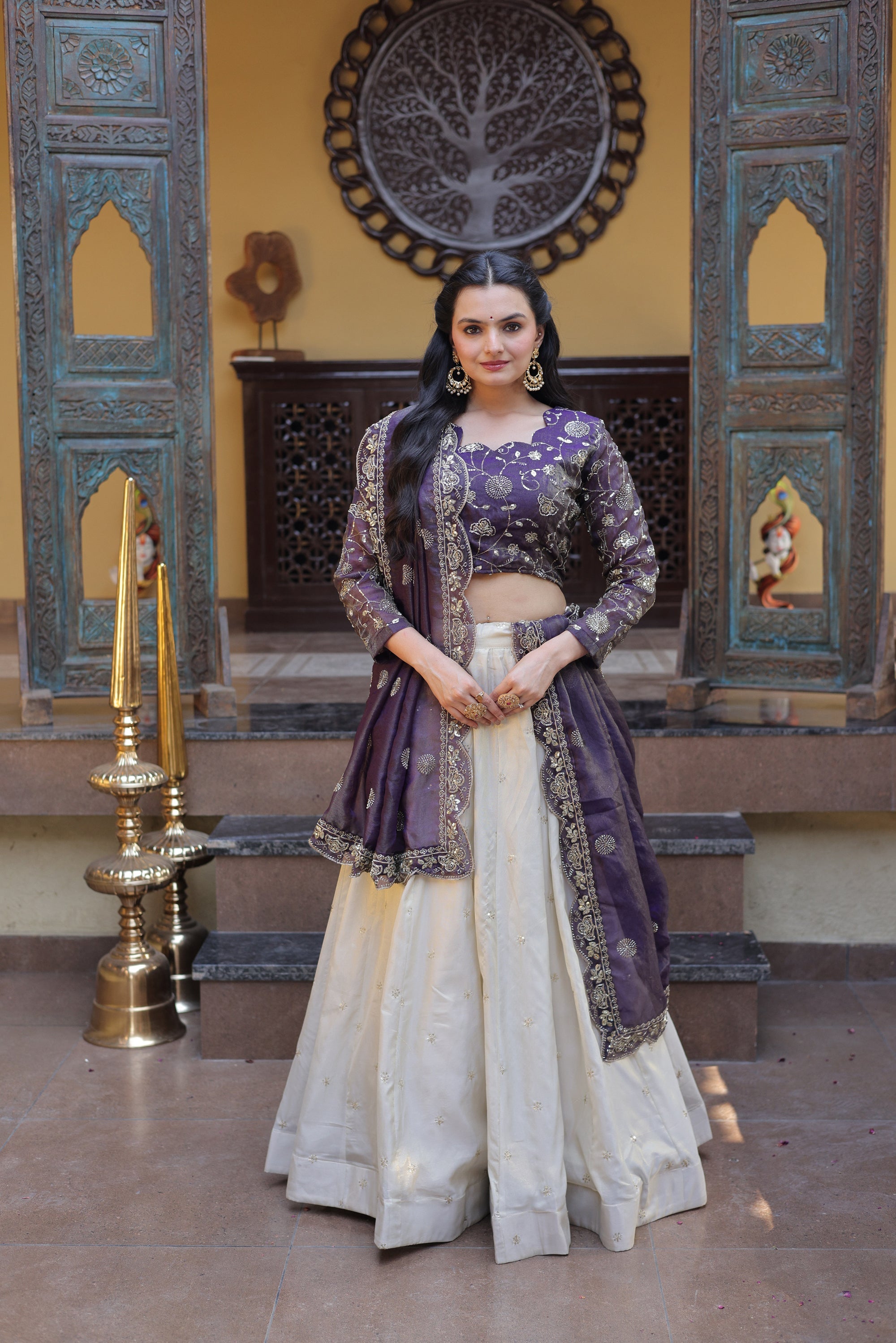 Lorenvalley Fashion Purple Cosmos Fabrics with Zari & Sequins Embroidered work Lehenga Choli with Dupatta | Grocsy