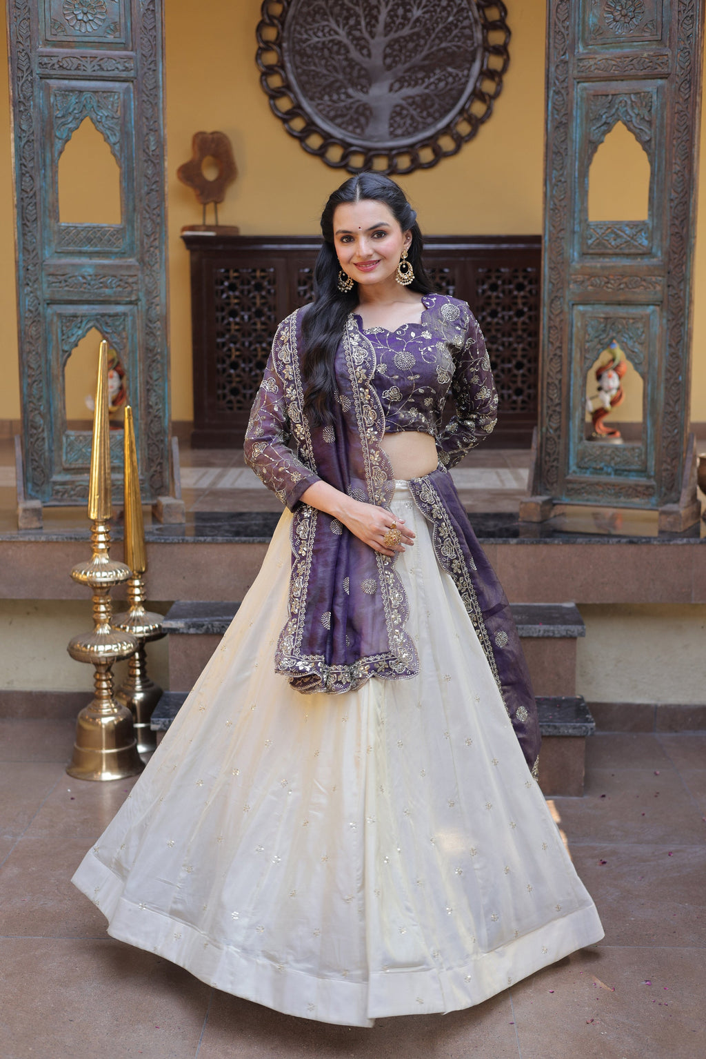 Lorenvalley Fashion Purple Cosmos Fabrics with Zari & Sequins Embroidered work Lehenga Choli with Dupatta | Grocsy