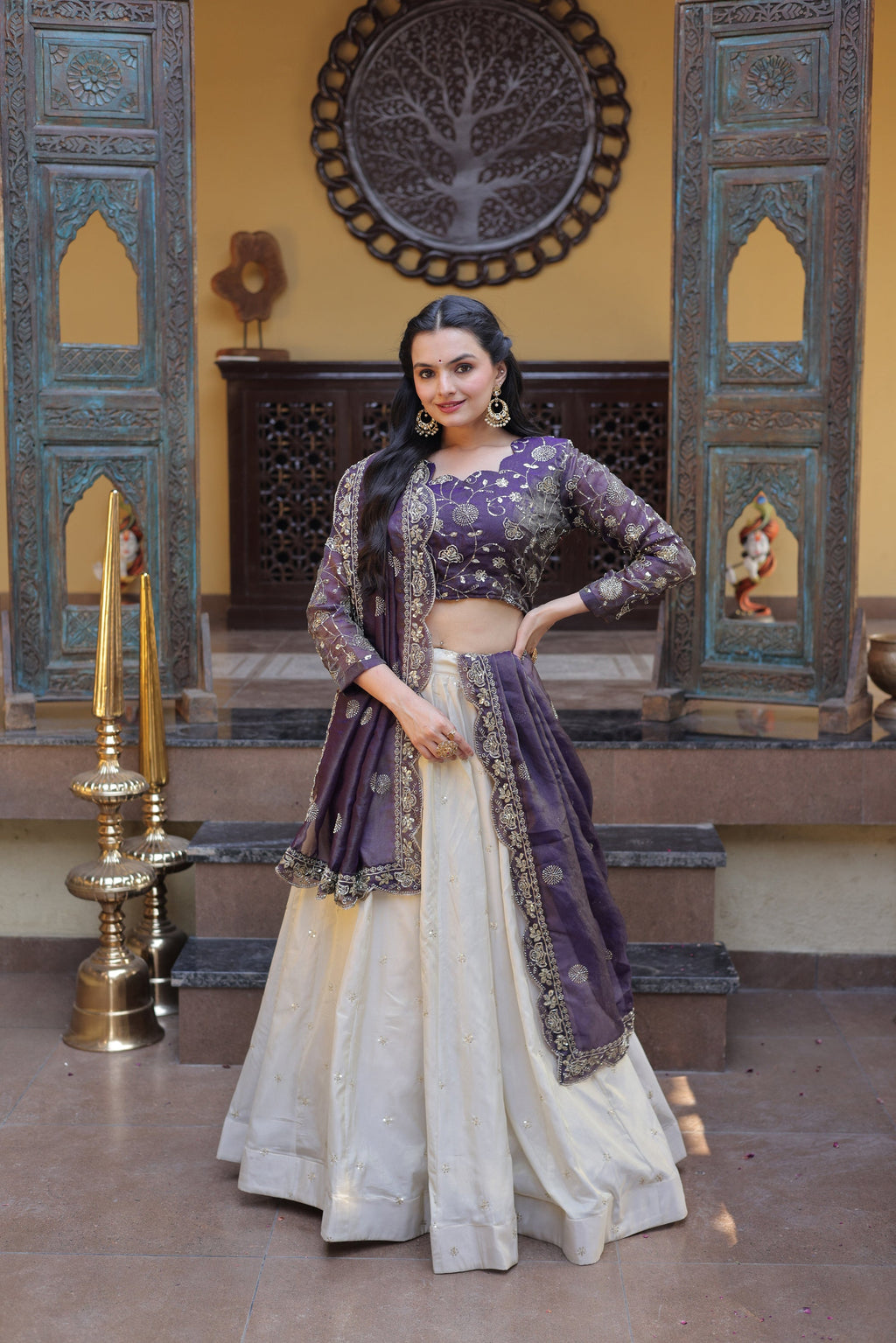 Lorenvalley Fashion Purple Cosmos Fabrics with Zari & Sequins Embroidered work Lehenga Choli with Dupatta | Grocsy