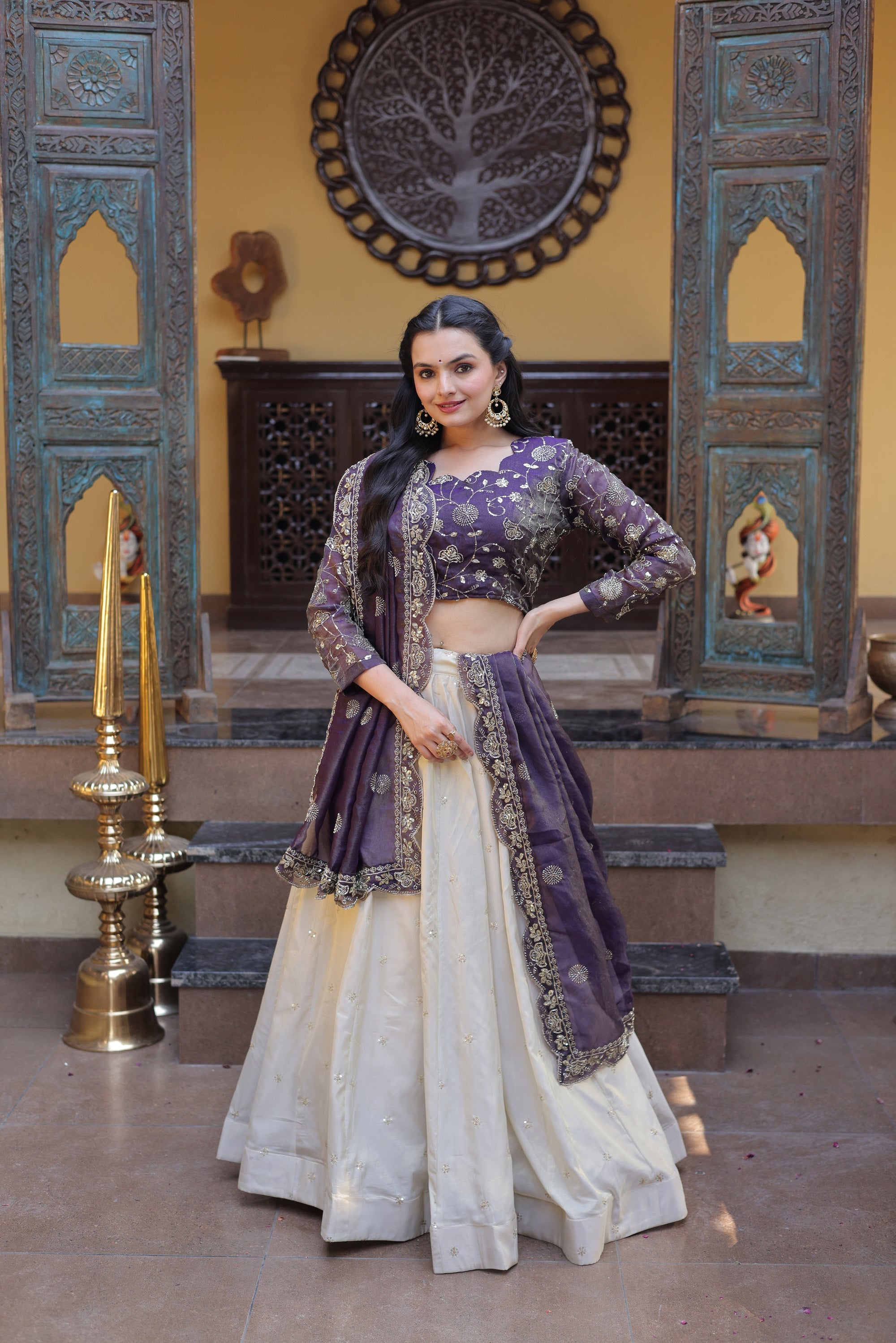 Lorenvalley Fashion Purple Cosmos Fabrics with Zari & Sequins Embroidered work Lehenga Choli with Dupatta | Grocsy