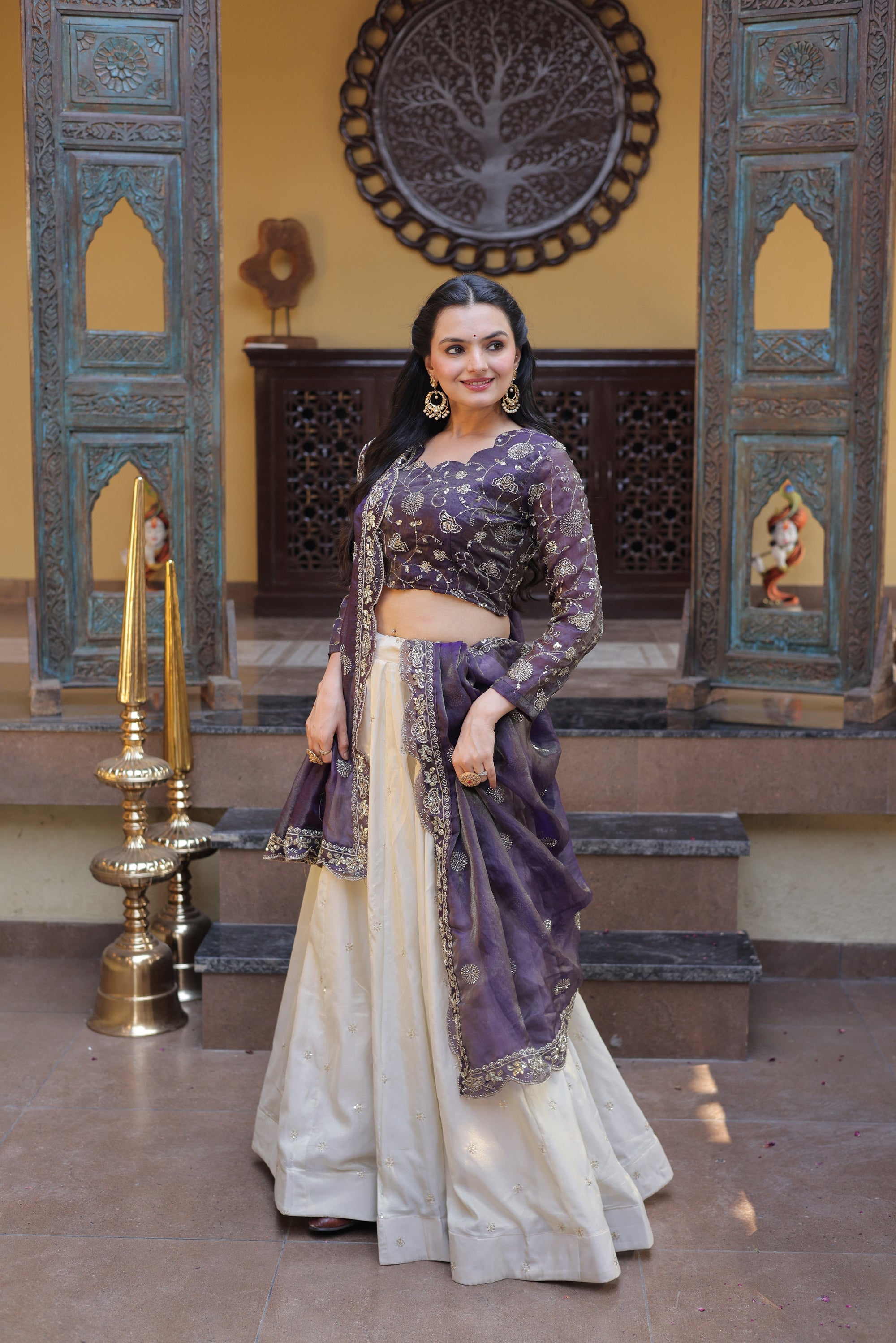 Lorenvalley Fashion Purple Cosmos Fabrics with Zari & Sequins Embroidered work Lehenga Choli with Dupatta | Grocsy