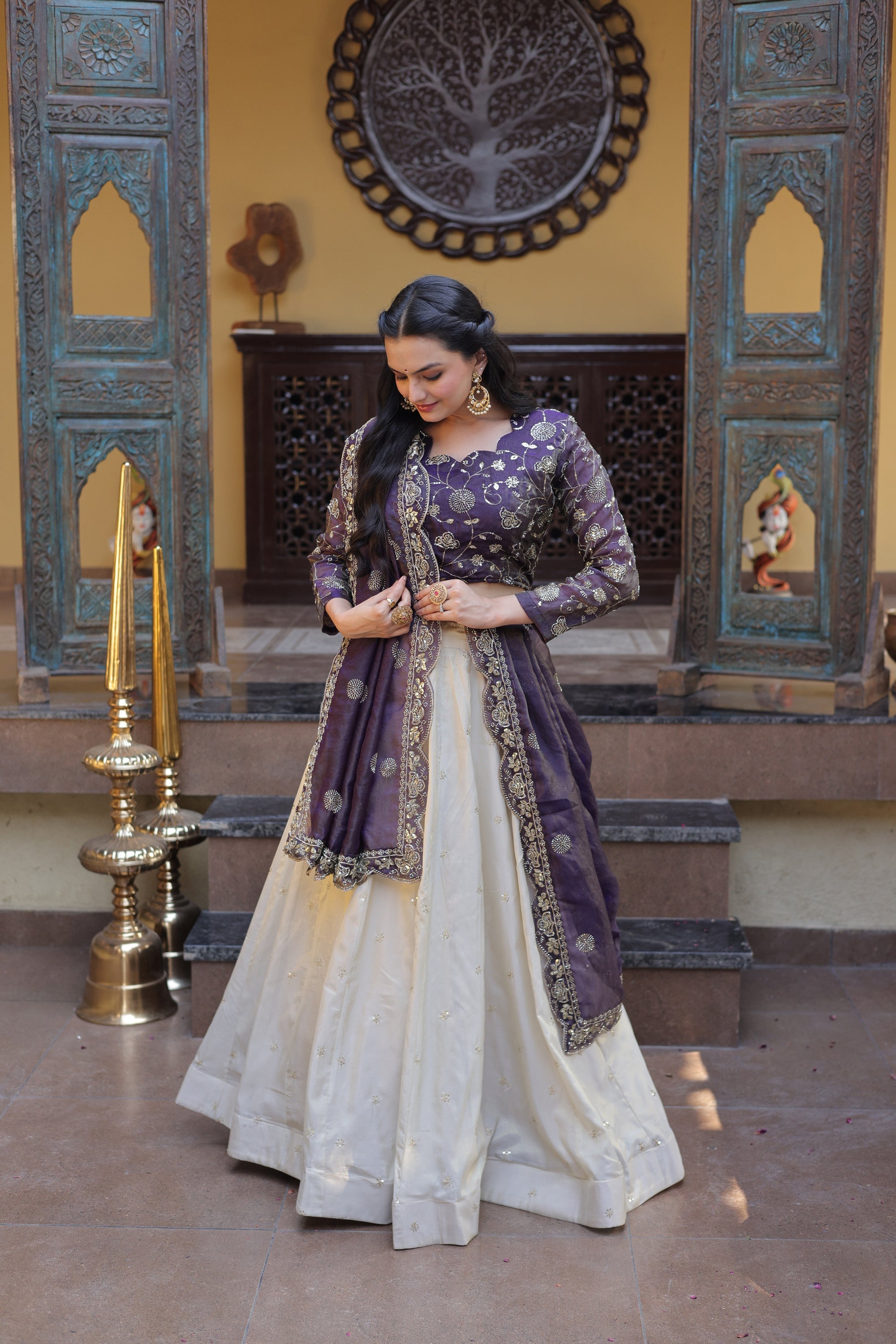 Lorenvalley Fashion Purple Cosmos Fabrics with Zari & Sequins Embroidered work Lehenga Choli with Dupatta | Grocsy