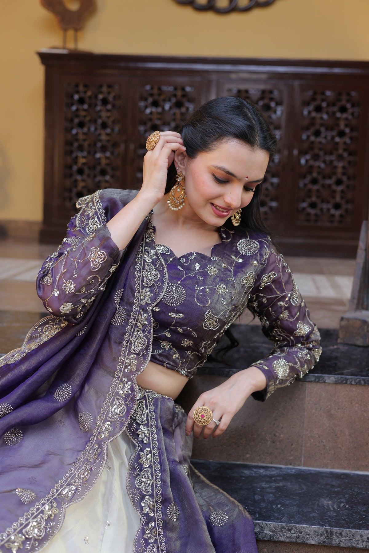 Lorenvalley Fashion Purple Cosmos Fabrics with Zari & Sequins Embroidered work Lehenga Choli with Dupatta | Grocsy