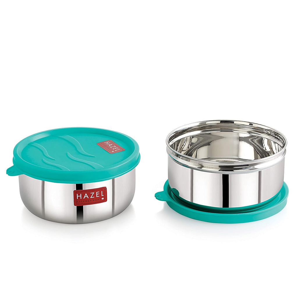 HAZEL Stainless Steel Airtight Storage Containers for Kitchen | Small Lunch Box 450ml Each Set of 2 | Grocsy