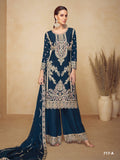 Anaita Teal Chinon Plazzo Suit With Codding Dori & Sequence Work | Grocsy