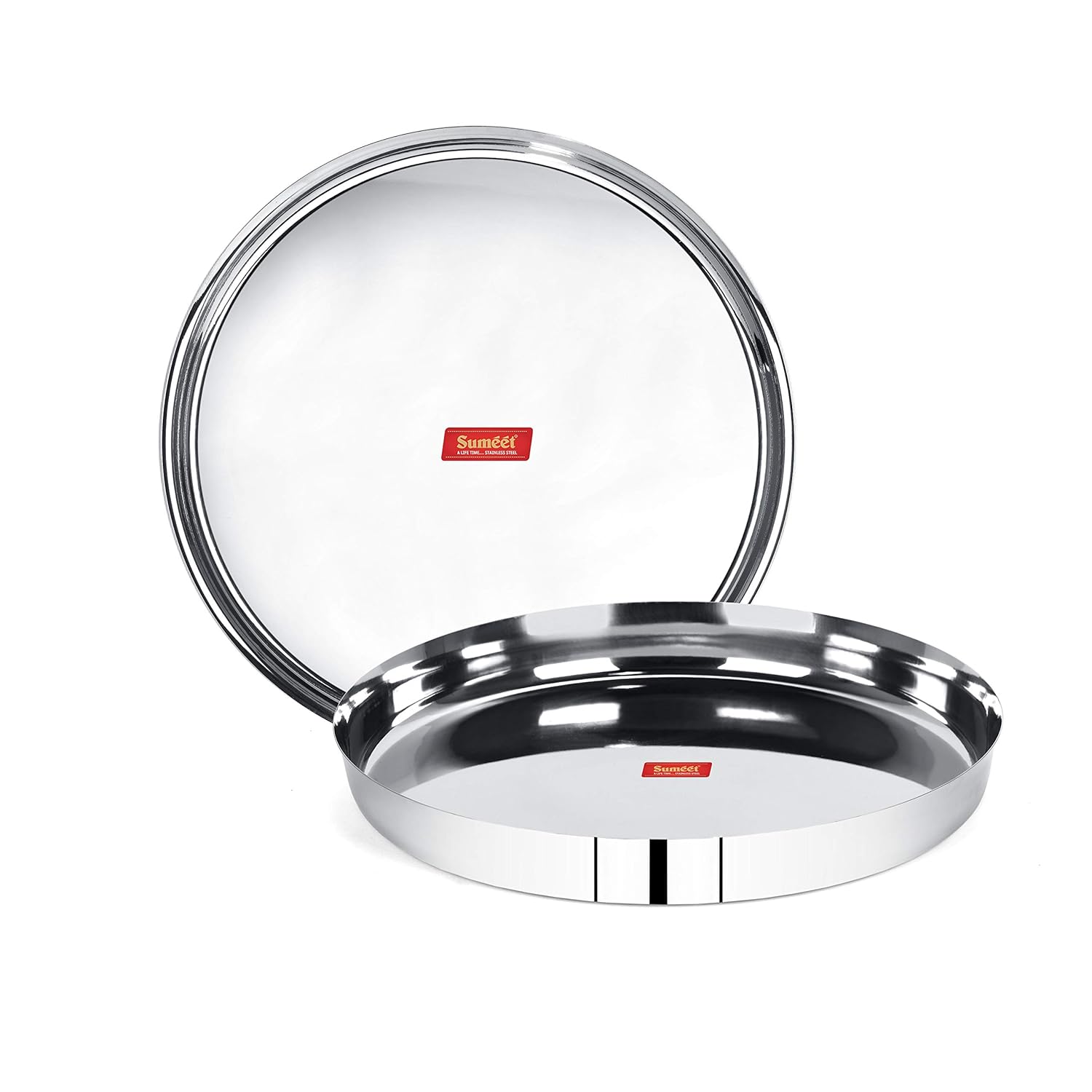 Sumeet 22 Gauge Stainless Steel Traditional Dinner Plate/Thali 30.7Cm (2.5Ltr) - set of 2pc | Grocsy