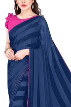 Mirchi Fashion Women'S Georgette Shiny Satin Stripes Laining Pattern Saree | Grocsy