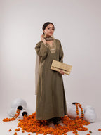 Yufta Olive Green Silk Embroidered Kurta Dupatta Set | Grocsy