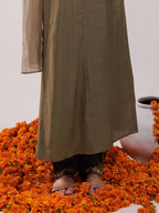 Yufta Olive Green Silk Embroidered Kurta Dupatta Set | Grocsy