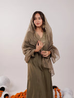Yufta Olive Green Silk Embroidered Kurta Dupatta Set | Grocsy