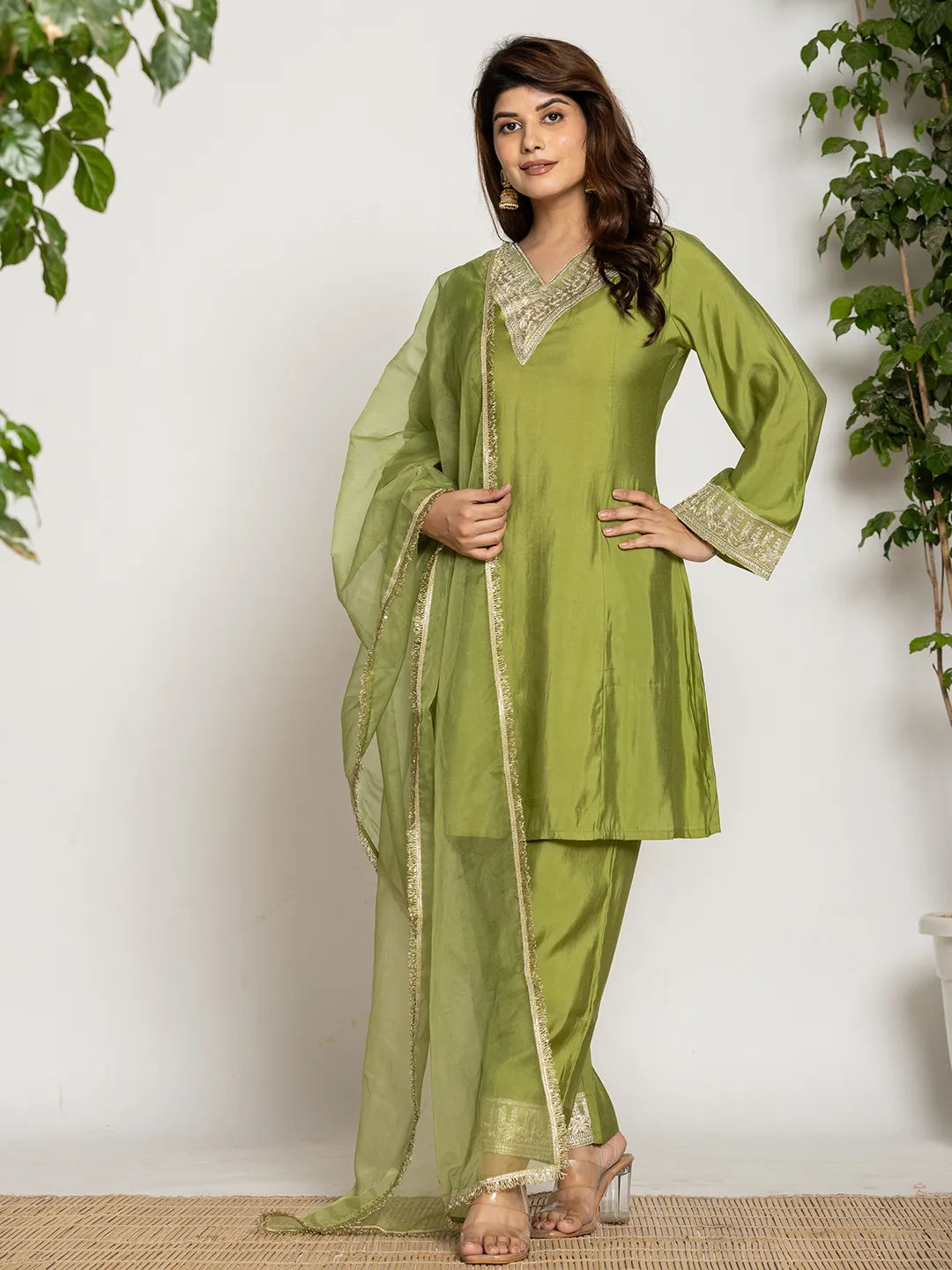 Yufta Green Silk Suit Set | Grocsy