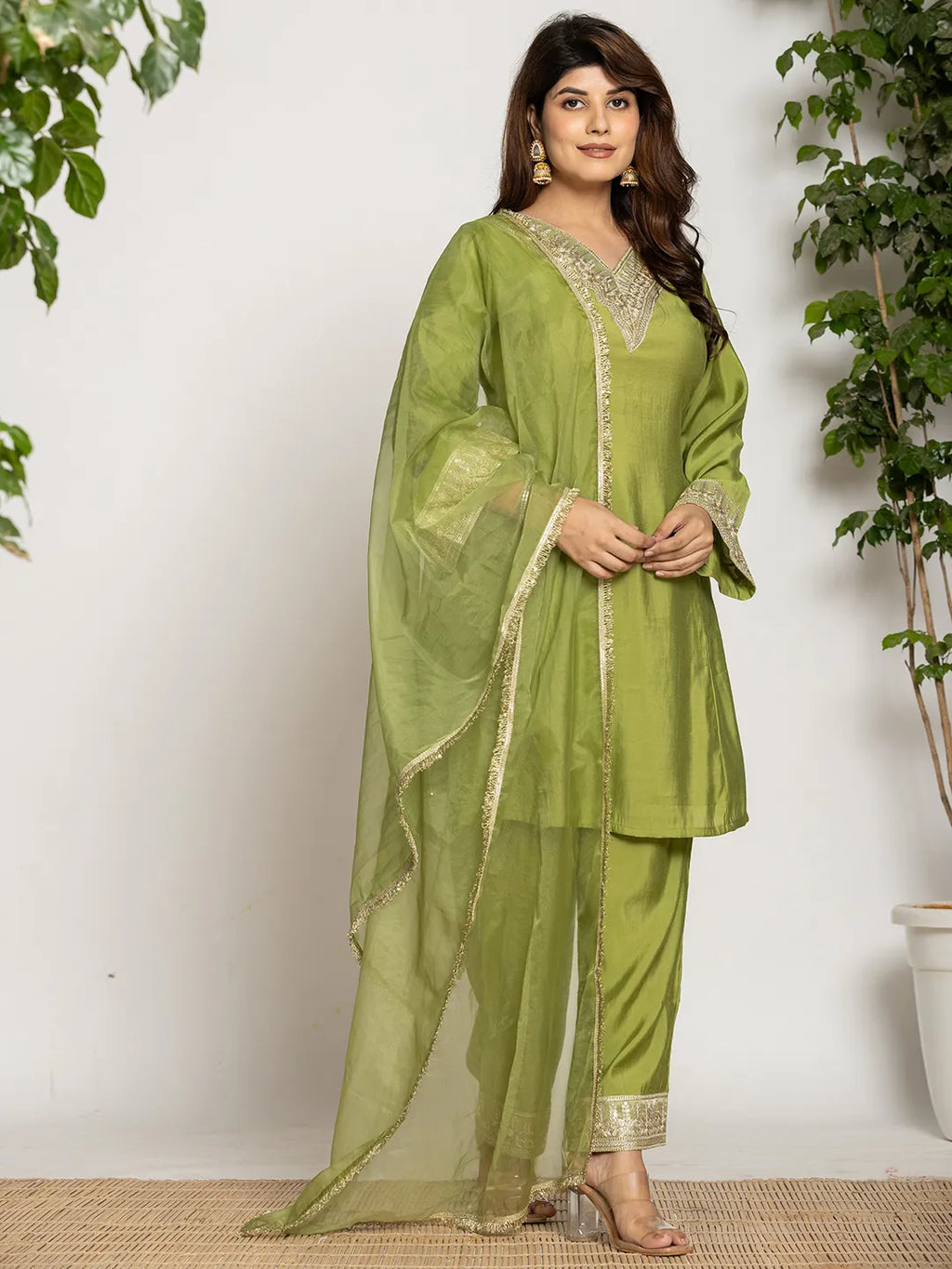 Yufta Green Silk Suit Set | Grocsy
