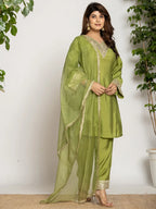 Yufta Green Silk Suit Set | Grocsy