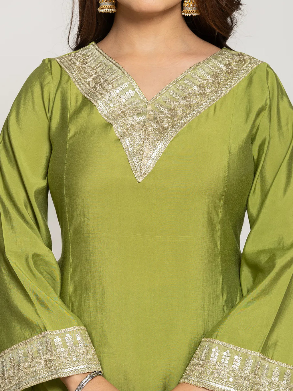 Yufta Green Silk Suit Set | Grocsy