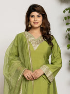 Yufta Green Silk Suit Set | Grocsy