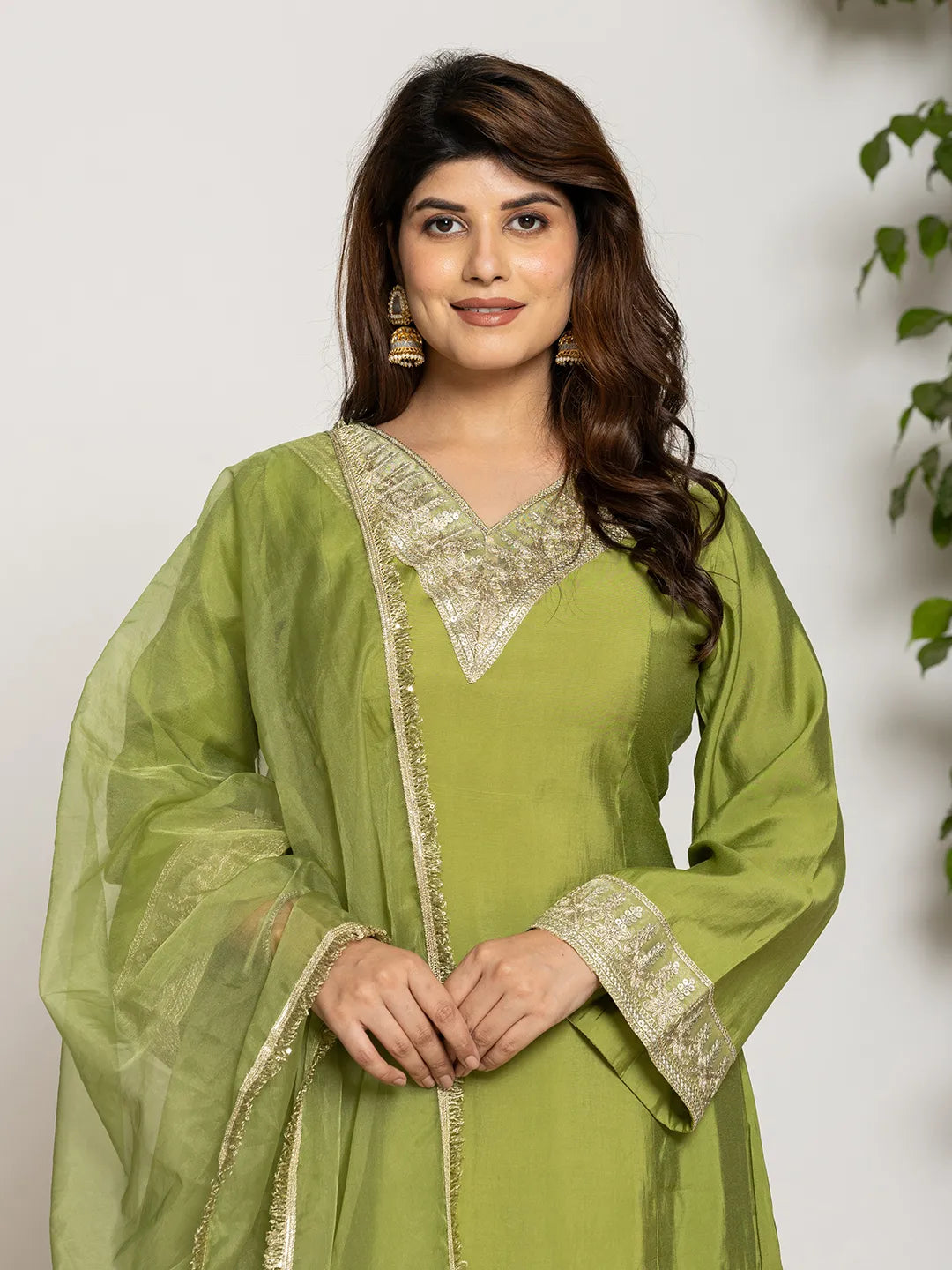 Yufta Green Silk Suit Set | Grocsy