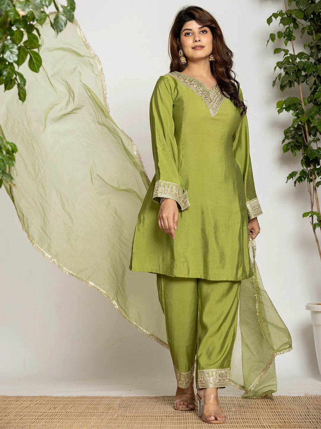 Yufta Green Silk Suit Set | Grocsy