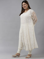 ADA Women Beige Ethnic Motifs Plus Size Chikankari Georgette Anarkali Kurta | Grocsy