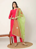 Yufta Pink Straight Solid Kurta Dupatta Set | Grocsy