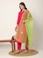 Yufta Pink Straight Solid Kurta Dupatta Set | Grocsy