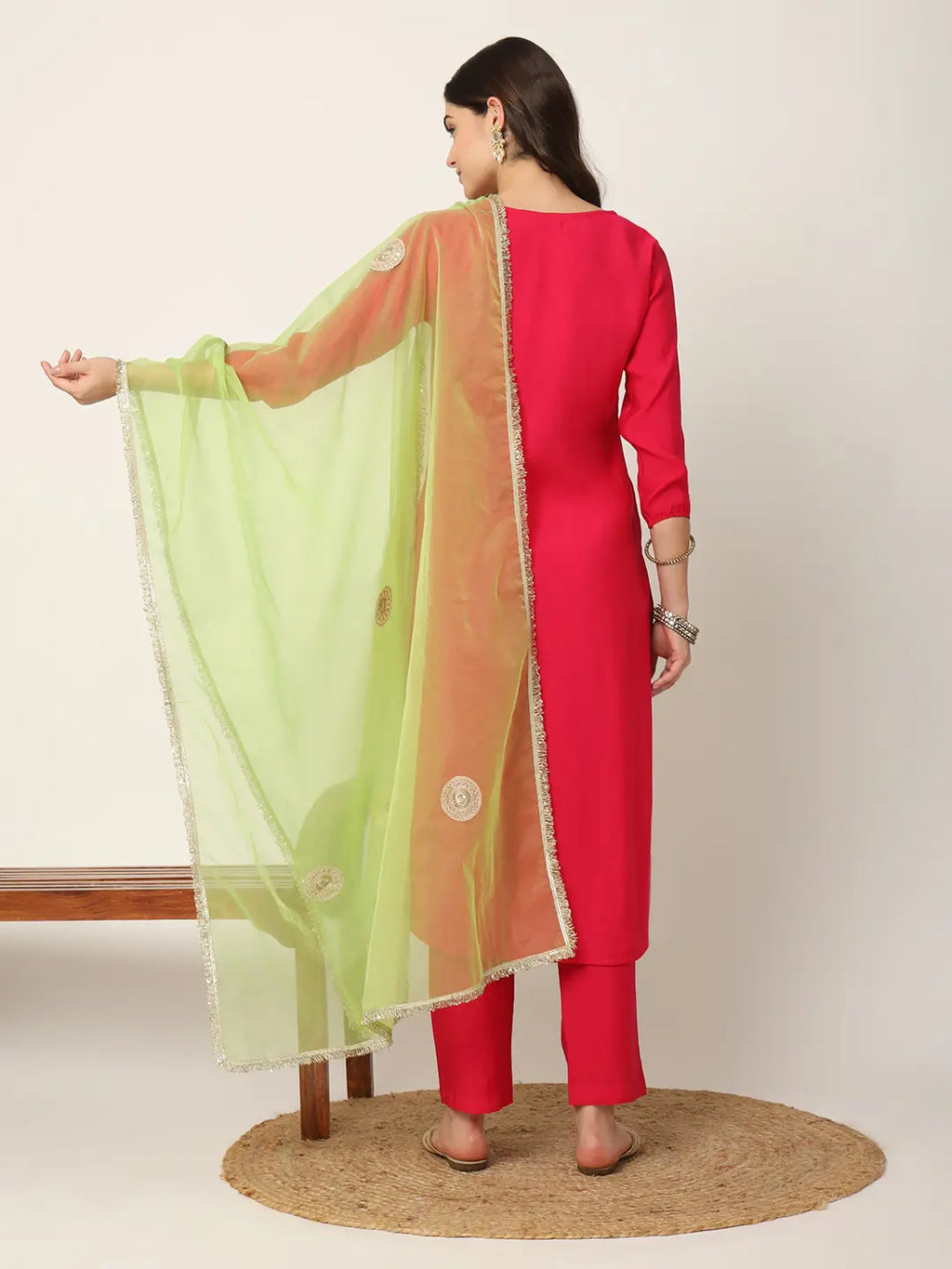 Yufta Pink Straight Solid Kurta Dupatta Set | Grocsy