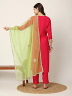 Yufta Pink Straight Solid Kurta Dupatta Set | Grocsy