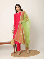 Yufta Pink Straight Solid Kurta Dupatta Set | Grocsy