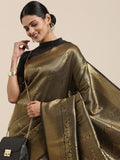 Saree Mall Black & Gold-Toned Ethnic Motifs Zari Silk Blend Banarasi Saree | Grocsy