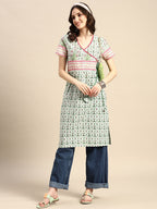 Sangria Pure Cotton Ethnic Motifs Printed Angrakha Kurta | Grocsy