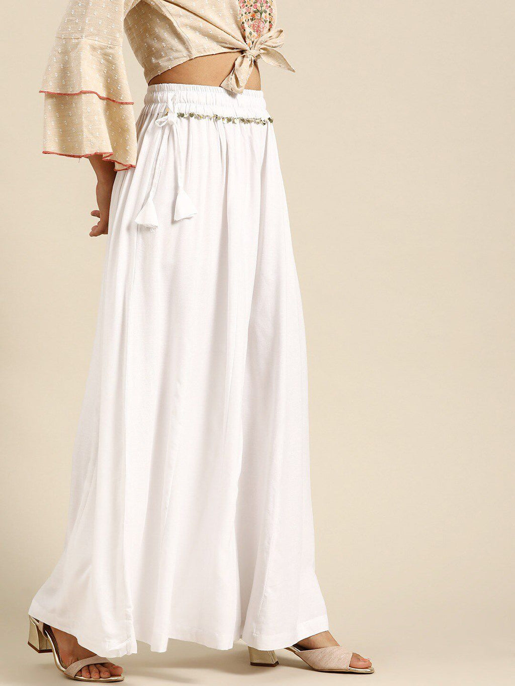 TAG 7 Women Elasticated Flared Ethnic Palazzos | Grocsy