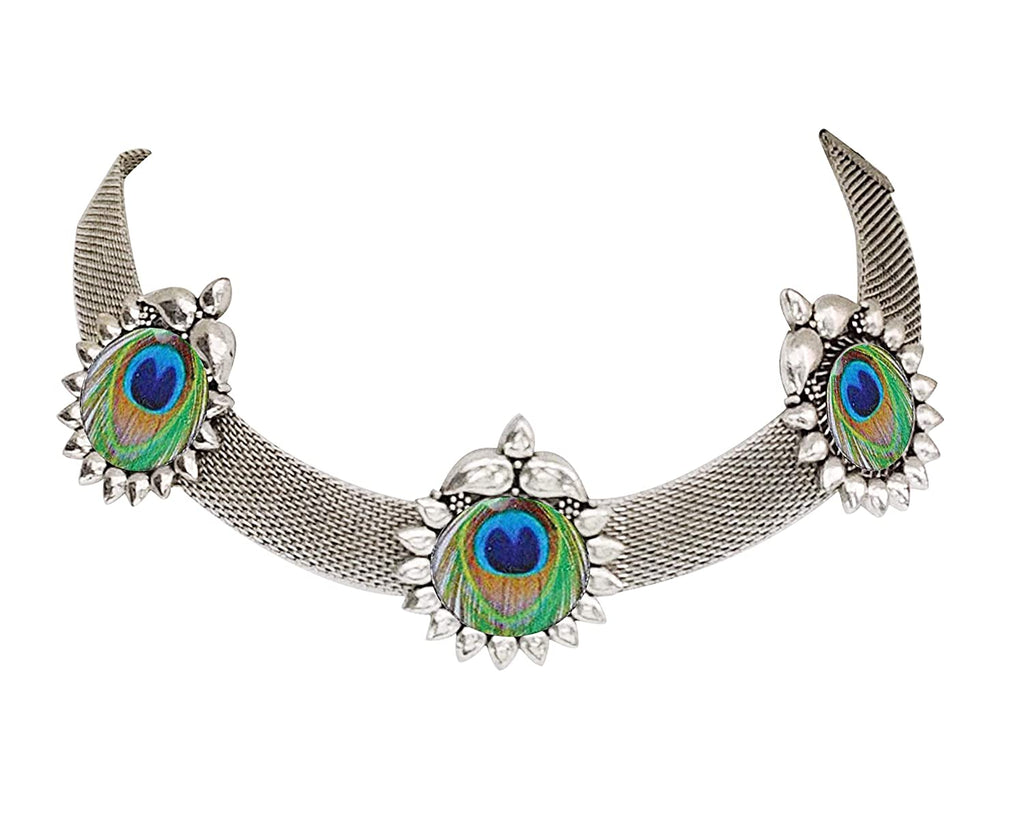 Silver-Plated Alloy Epoxy Peacock Oxidised Necklace - The Pari | Grocsy