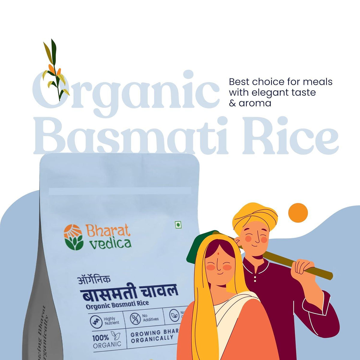 Bharat Vedica Organic Basmati Rice - Organic Basmati Chawal | Grocsy