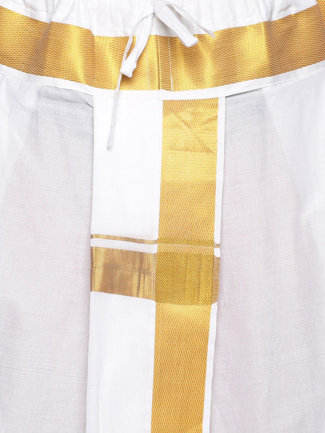 Sethukrishna Men White & Gold-Coloured Solid Readymade Dhoti Pant | Grocsy