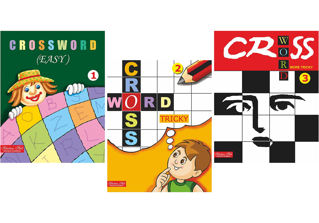 Scholars Hub Crossword Puzzle Book For Kids (Easy-1, Tricky-2, Difficult-3) (Set Of 3 Books) (144 Pages ) ( With Answers) | Grocsy