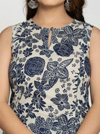 Yufta Blue Cotton Sleeveless Kurta Set | Grocsy