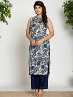 Yufta Blue Cotton Sleeveless Kurta Set | Grocsy