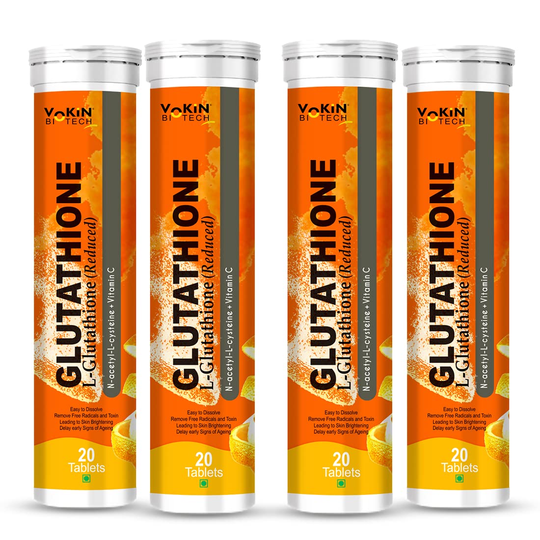 Vokin Biotech L-Glutathione 600mg With N-Acetyl-L-Cysteine 400mg & Vitamin C 40mg Helps for Glowing & Radiant Skin | Dark spots & Tan Removal Effervescent Tablets | Grocsy