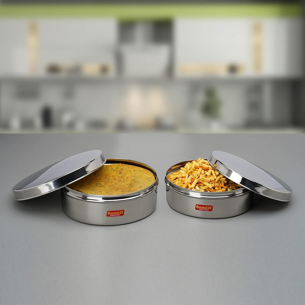 Sumeet Stainless Steel Flat Canisters/Storage Containers Set Of 2Pcs (1.2Ltr,1.5Ltr) | Grocsy