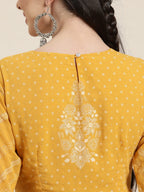 Juniper Women's Yellow Floral Printed Georgette Maxi Dress With Beads Kantha Work & Sequins At Neckline | Grocsy