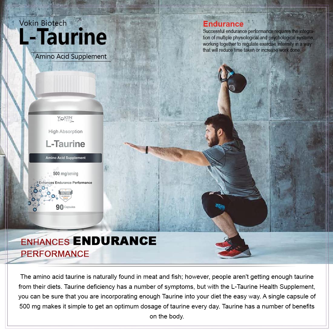 Vokin biotech L-Taurine - Amino Acid Supplement - 500mg | Grocsy