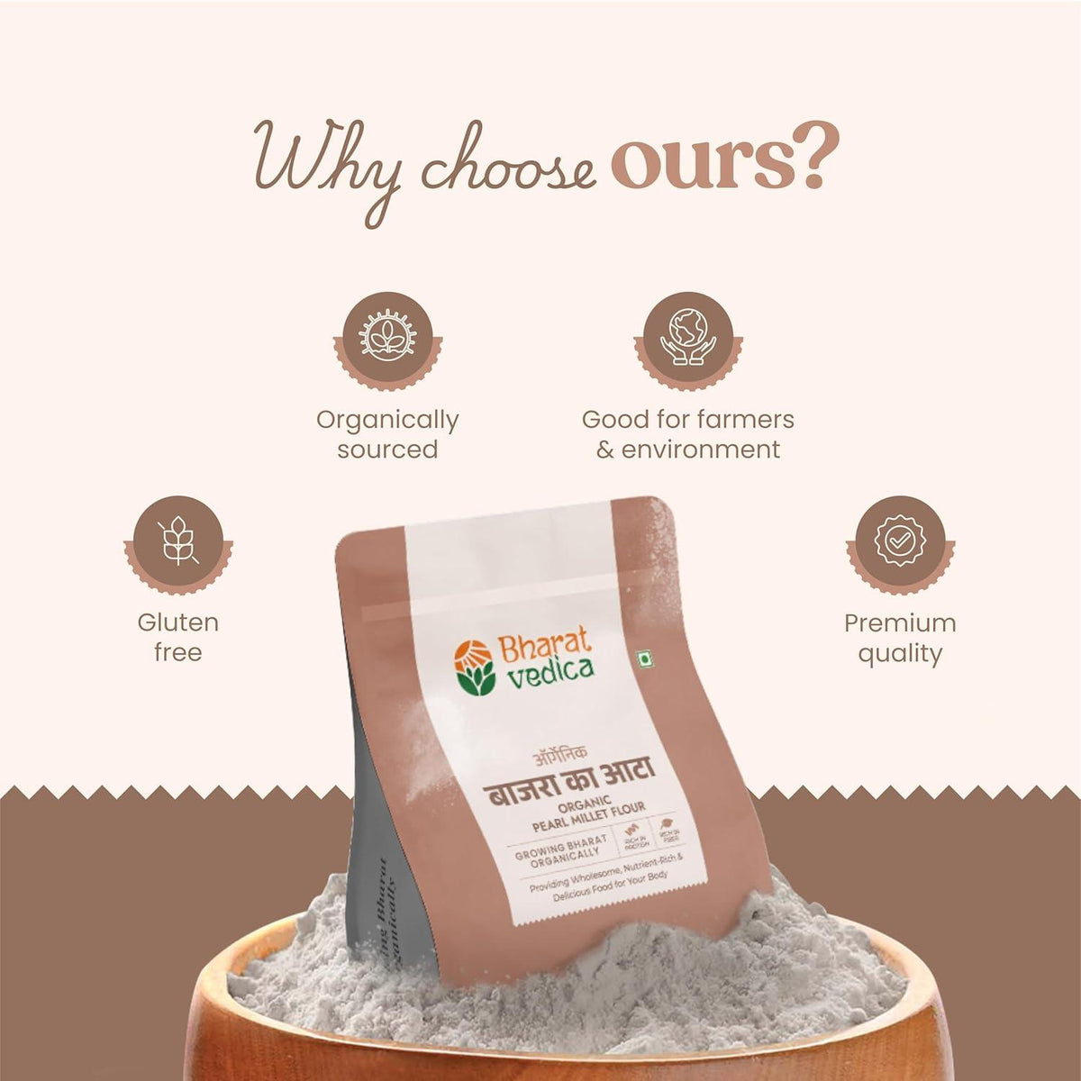 Bharat Vedica Organic Pearl Millet Flour - Organic Bajra ka Atta | Grocsy